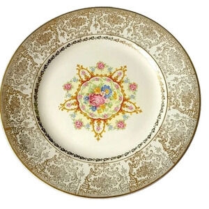 Vintage PADEN CITY POTTERY American Rose 10-7/8 Inch DINNER PLATE 22-K Gold Trim